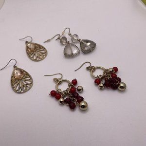 Lot Of 3 Pretty Dangle Drop - Costume Earrings Pierced - Metal / Bead Mix